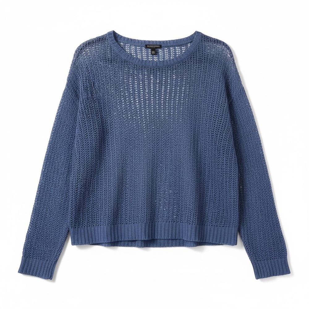 Eileen Fisher petite M Open Knit Organic Linen Sweater Blue